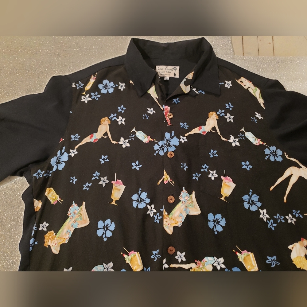 Cad Zoots Encore Attire Men's XL Pin-up Girl Hawaiian Camp Shirt Made In USA